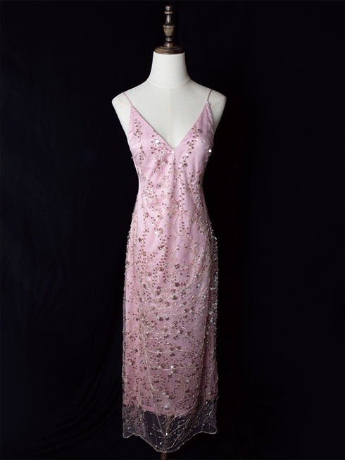 Pink Sequin Evening Gown - Strapless Glitter Dress - Pink Embellished Gown Plus Size